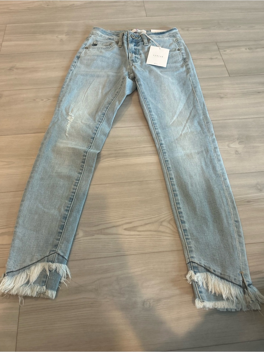 KanCan Light Blue Skinny Jeans with Frayed Hem